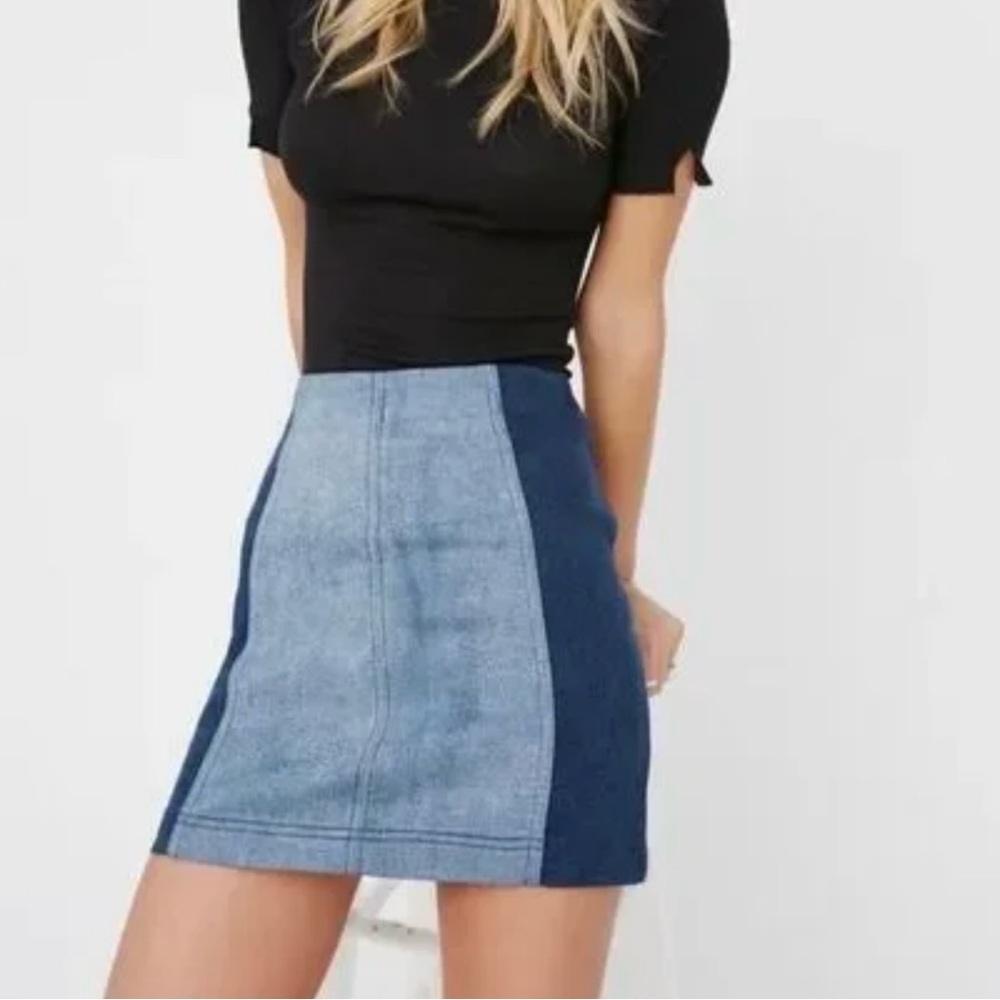 Free People Two-Tone Denim Mini Skirt in Light and Dark Blue